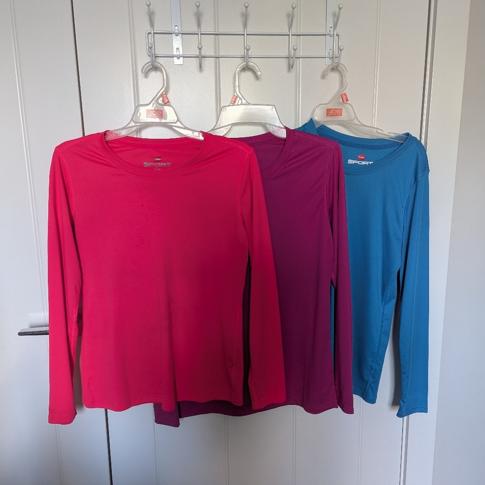 Hanes Fitted Long Sleeve Tees in Pink and Purple